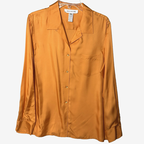 Jones New York 100% Silk Button Front Blouse XL Orange Sherbet Shirt NWT NOS Y2K - Picture 2 of 14